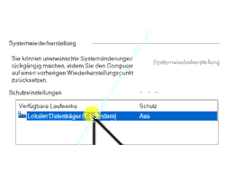 Auflistung der Datenträger für die der Computerschutz aktiviert werden kann