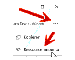 Den Ressourcenmonitor über die Optionen des Menüs Leistung aufrufen