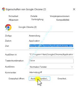 Eigenschaften einer Verknüpfung - Register Verknüpfung - Button Anderes Symbol