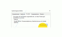Windows 10 Tutorial - Die Auslagerungsdatei pagefile.sys für ein schnelleres System verschieben! - Konfigurationsfenster Systemeigenschaften Register Erweitert Bereich Leistung 