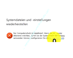 Link Computerschutz in der Fehlermeldung beim Öffnen der Systemwiederherstellung