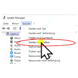 Windows 11 Gerätemanager Menüpunkt Geräte nach Treiber